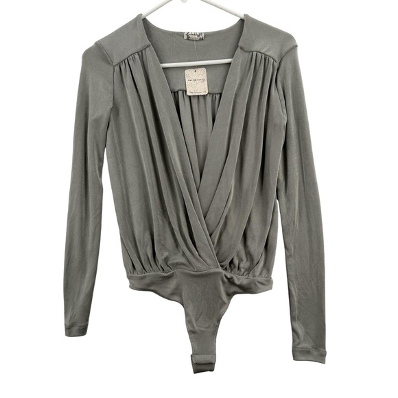 Free People Tops - Free People‎ Bodysuit Womens XS Gray Long Sleeve Surplice Wrap Draped Intimately